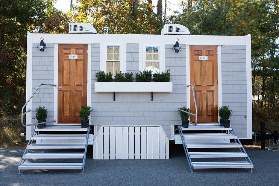 Wedding restroom units discretely staged at a venue in High Springs, Florida